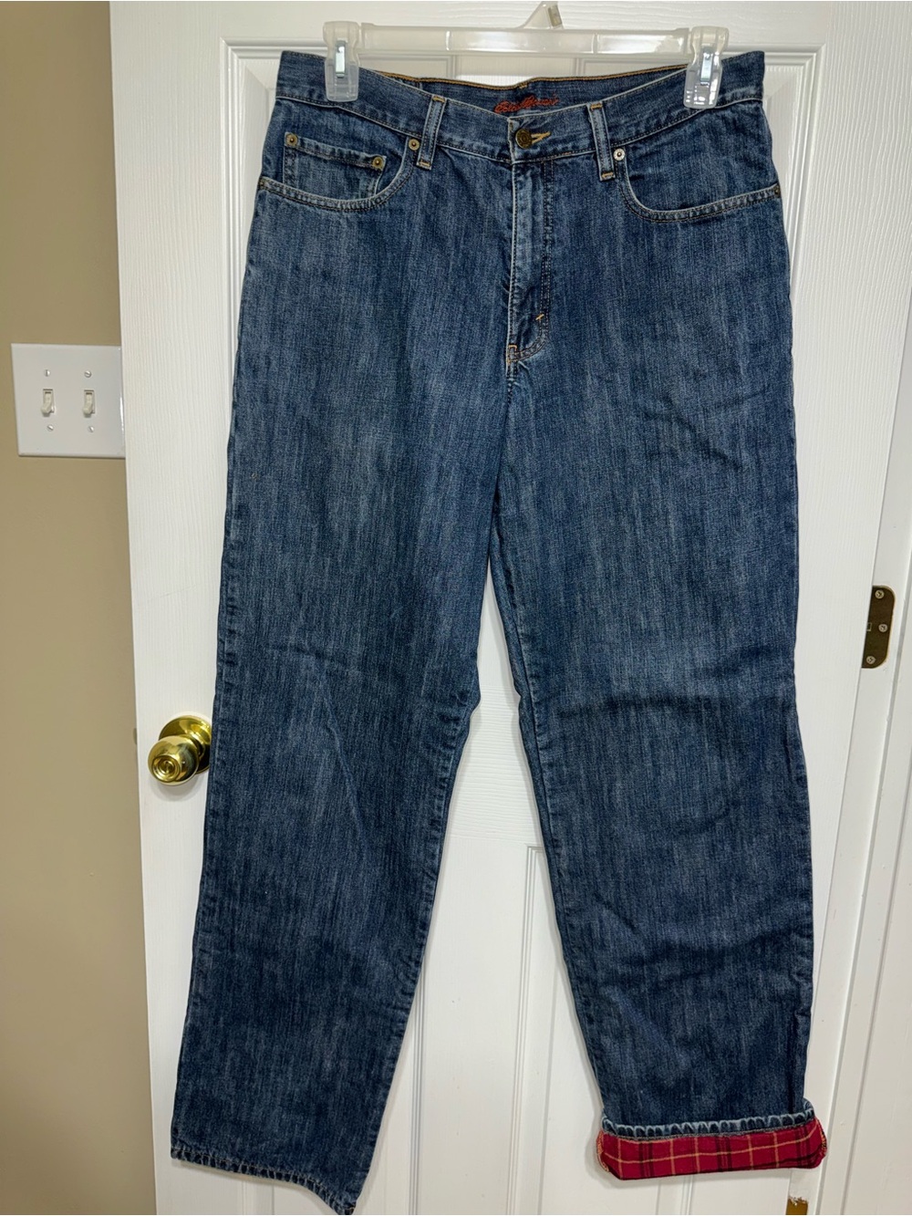 Eddie Bauer Flannel Lined Jeans Mens 34x36 Blue Relaxed Fit Straight Leg Denim